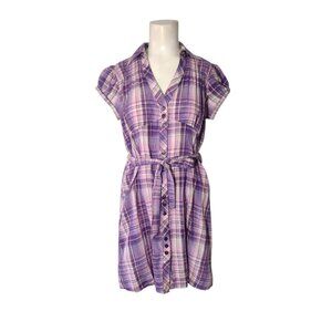 She's Cool Y2K Babydoll Plaid Button Up Dress M Purple Cotton Academia Vintage
